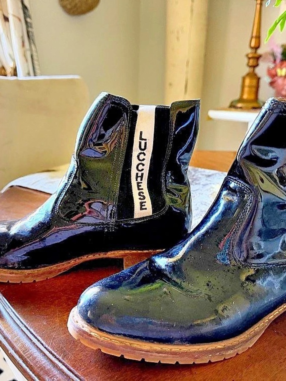 Lucchesse Black Patent Chelsea Ankle Boots